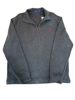 Ralph Lauren Gray 100% cotton Quarter Zip Sweater with Polo logo Sz large